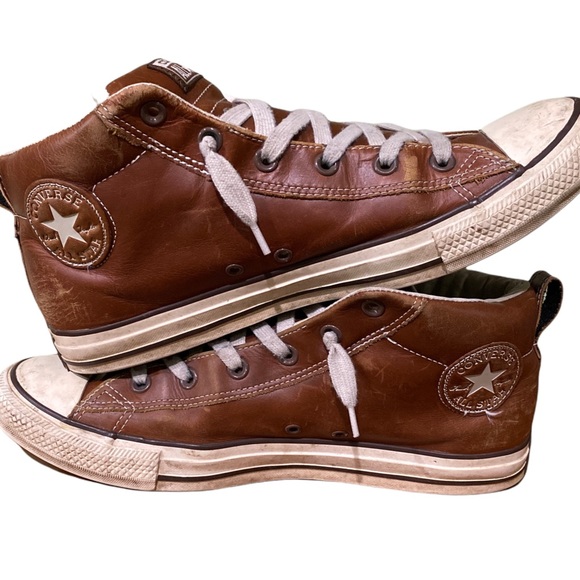 Men's Converse Brown Leather Hi-Tops - Picture 2 of 10